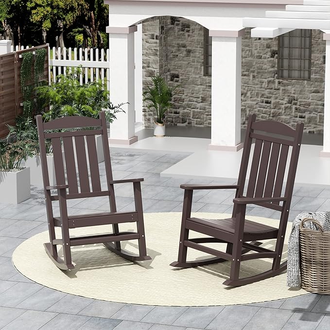 WO WESTIN OUTDOOR HDPE Laguna Classic Porch Rocking Chair (Set of 2), Dark Brown