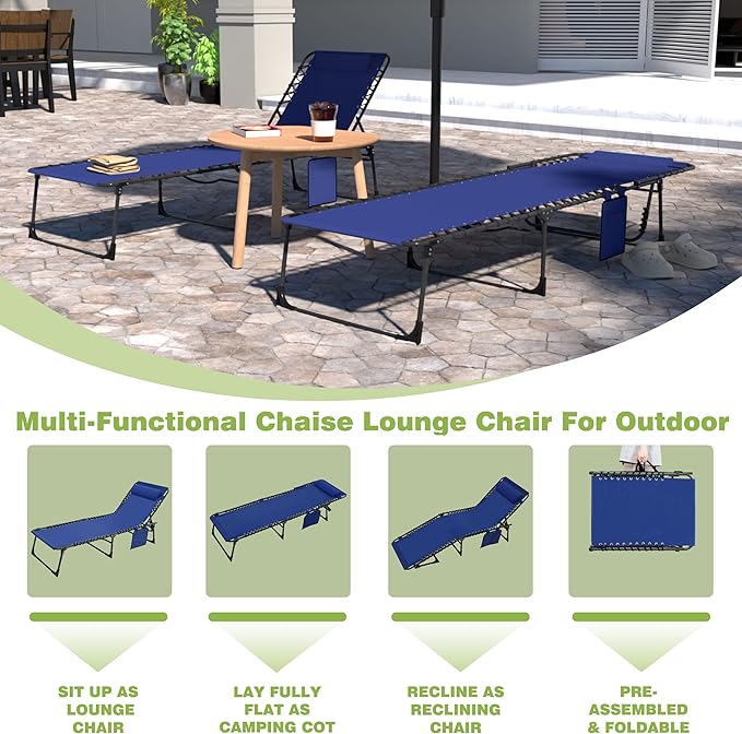 BlueWish Outdoor Lounge Chairs, Chaise Lounge Outdoor with 5 Position Adjustable Backrest, Removable Pillow - Photo 5