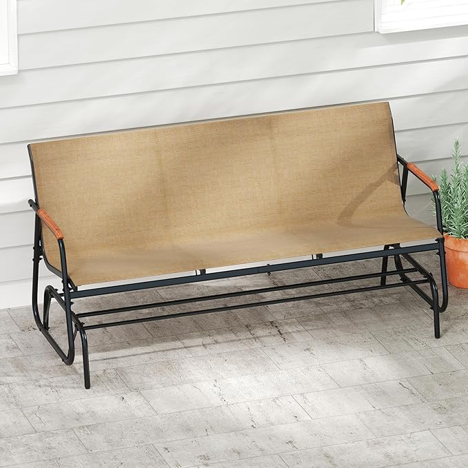 Tangkula 3-Person Outdoor Glider Bench, Patio Gliding Loveseat with Breathable Fabric Seat - Photo 2