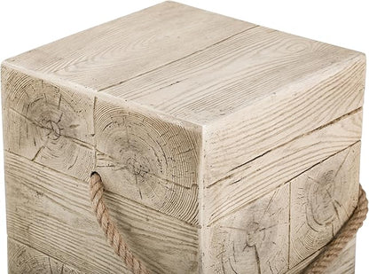 Outdoor Side Table Concrete End Table Faux Stump Side Tables with Braided Cord Small Square Coffee Tables for Indoor Outdoor, Garden Stool Plant Stand for Porch, Patio,Cement Gray
