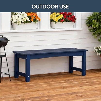 Weatherproof HIPS Outdoor Bench, 2-Person Patio Dining Bench, All-Weather Poly Lumber Garden Bench, Never Rot or Fade, Park Bench with Wood Grains for Porch, Deck, Entryway, DarkBlue, 2 Pack
