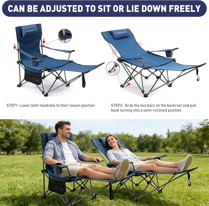 Zero Gravity Chair, Reclining Camping Chair with Padded Pillow, Cup Holder, Storage Pocket & Carry Bag, 4-in-1 Portable Camping Recliner for Outdoor, Beach, Garden, and Backyard - Blue Mesh