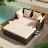 ORALNER Outdoor Daybed, 2-Person Wicker Patio Sofa with Retractable Canopy, Cushions & Pillows, 2 Side Trays - Photo 3