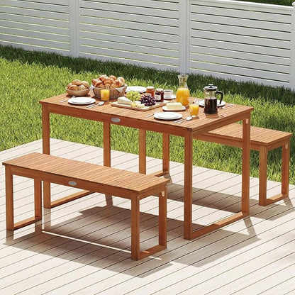 Tangkula Acacia Wood Patio Dining Table for 4-6, Rectangular Outdoor Table with Slatted Tabletop, Outside Dinner Table for Garden, Balcony, Deck and Backyard (49" x 27.5")