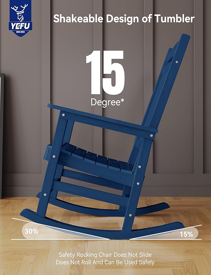 YEFU Outdoor Rocking Chairs Set of 4: Porch Rocking Chairs-Outdoor Patio Rockings Chair-Oversized Rocker Chair-All Weather Poly Rocker Lawn Chair for Adult-Seat Area 22"x21"-Backrest Height 31"-Navy