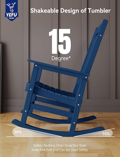 YEFU Outdoor Rocking Chairs Set of 2: Porch Rocking Chairs-Outdoor Patio Rockings Chair-Oversized Rocker Chair-All Weather Poly Rocker Lawn Chair for Adult-Seat Area 22"x21"-Backrest Height 31"-Navy