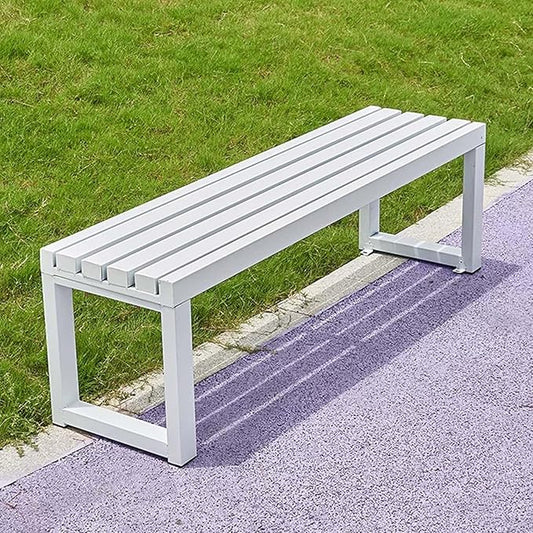 Outdoor Metal Backless Bench, Garden Bench 880lbs Capacity, 3.3ft 3.9ft 4.9ft 5.9ft All-Weather Steel Patio Benches for Outside Front Porch Yard Deck Pathway Seating(White,3.3ft)