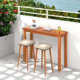 Tangkula Narrow Outdoor Dining Table, Solid Wood Furniture Patio Console Table with Slatted Tabletop - Photo 2