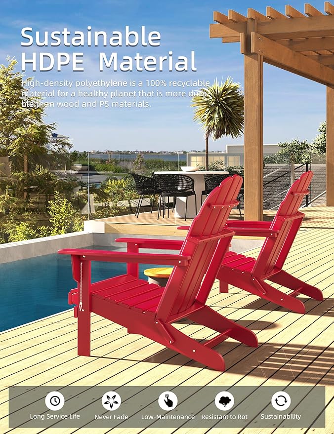 Folding Adirondack Chair - Durable HDPE Poly Lumber All-Weather Resistant - Photo 4