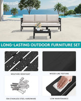 SERWALL HDPE Outdoor Furniture Set, 4 Pieces Patio Sectional Sofa Set - Photo 3