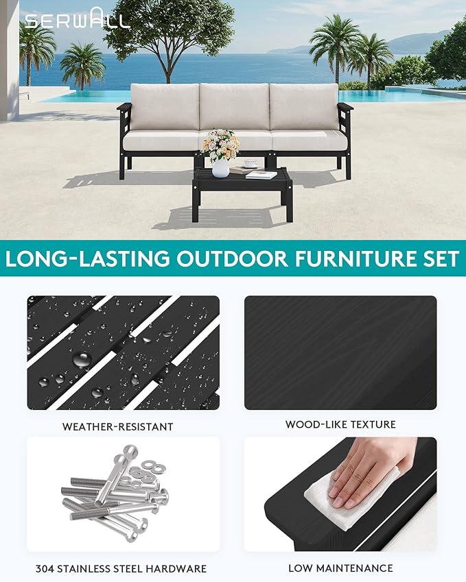 SERWALL HDPE Patio Furniture Set, 2 Pieces Outdoor Sectional Sofa Set - Photo 6