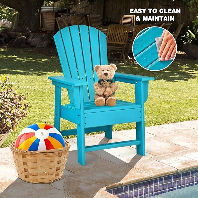 Giantex Adirondack Chair, Kids HDPE Patio Lawn Chair with Ergonomic Backrest for Deck, Porch, Backyard, Poolside, Indoor, Weather Resistance Toddler Outdoor Chair (4, Turquoise)