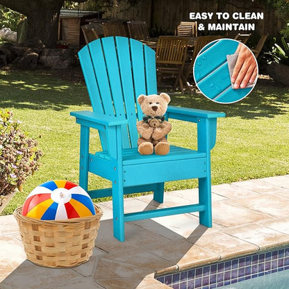 Giantex Adirondack Chair, Kids HDPE Patio Lawn Chair with Ergonomic Backrest for Deck, Porch, Backyard, Poolside, Indoor, Weather Resistance Toddler Outdoor Chair (1, Turquoise)