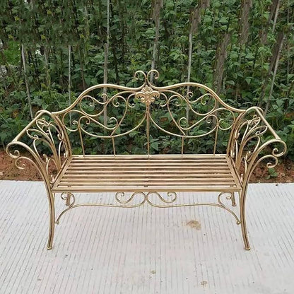 52" Outdoor Garden Bench - Retro Metal Patio Seating, 2-Person Bench with Backrest & Armrests, Perfect for Yard, Porch, Lawn & Backyard (Gold)