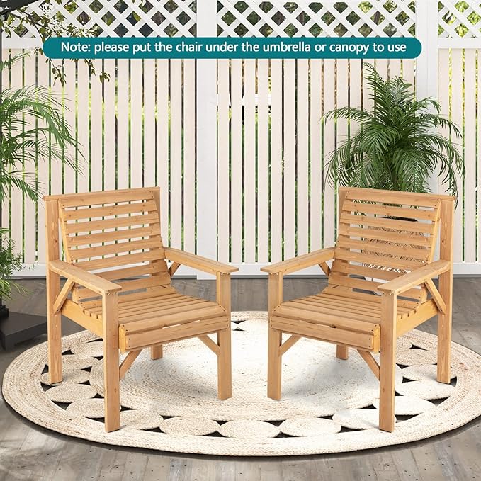 Giantex Set of 2 Outdoor Patio Dining Chairs, Solid Wood Bistro Chairs, Inclined Backrest, Wide Seat, Indoor Outside Chairs for Garden Lawn Porch Yard