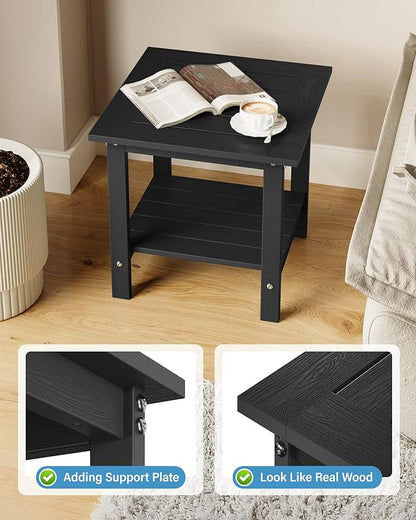 YEFU Outdoor Side Table for Patio: 16x16 in HIPS Square Outdoor End Table - 2-Tier Adirondack Tables for Patio Porch Poolside Living Room Beach Bedroom, Black