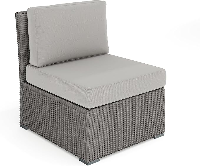 Martha Stewart Bedford Indoor-Outdoor Modular Patio Sectional Sofa Center Seat with Rattan Wicker Finish in Gray with - Photo 1