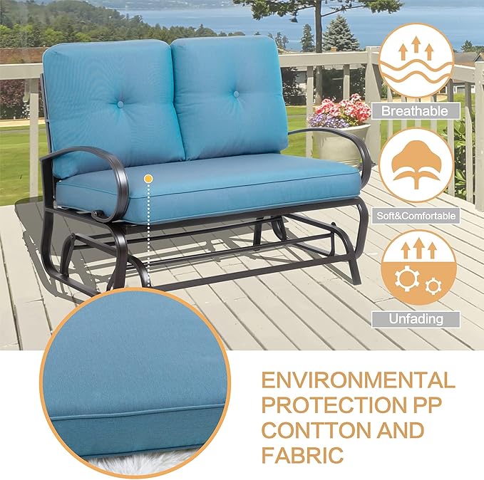 JY QAQA Outdoor Patio Metal Swing Glider Rocking Bench, Garden Loveseat Porch Furniture Glider - Photo 4