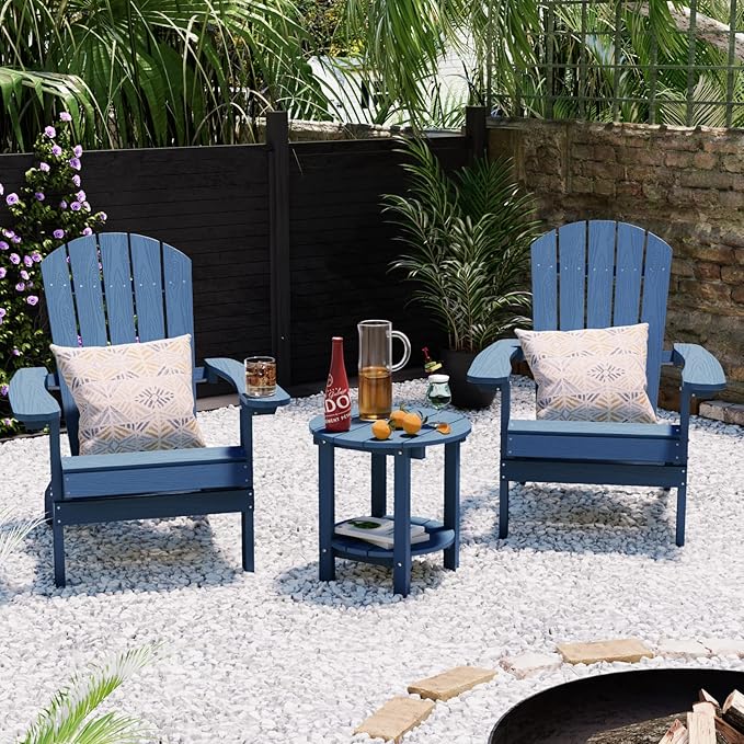 YEFU Adirondack Side Table, 18" Double Outdoor Side Table, Poly Lumber end Table, Weather Resistant for Indoor, Patio, Pool, Porch, Backyard-Navy