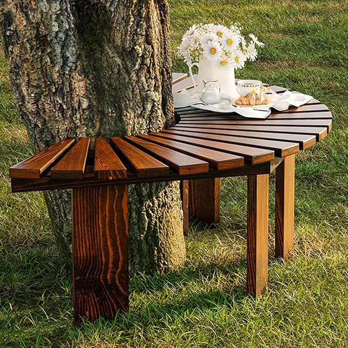 Outdoor Furniture: Solid Wood, Round, Fan-Shaped Bench for Patio, Garden or Park