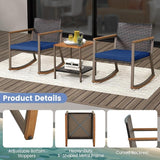 HAPPYGRILL 3 Pieces Rocking Bistro Set, Outdoor PE Wicker Rocking Chair with Coffee Table, Soft Seat Cushions Included - Photo 7