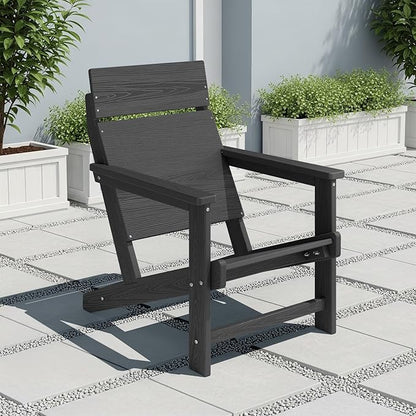 Adirondack Chair, Outdoor Patio Lawn Chairs, Outside HDPE Chairs with One-Piece Backrest for Lawn, Yard & Poolside, Black