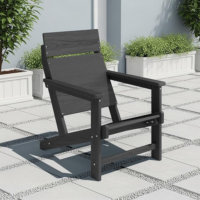 Adirondack Chair, Outdoor Patio Lawn Chairs, Outside HDPE Chairs with One-Piece Backrest for Lawn, Yard & Poolside, Gray