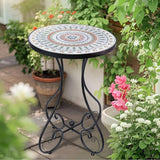 VCUTEKA Mosaic Outdoor Side Table, Round Rustproof Patio Tables with 14" Ceramic Tile Top - Photo 2