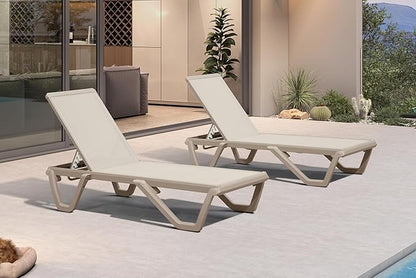 PURPLE LEAF Outdoor Chaise Lounge Chair Set of 2 Pool Lounge Chair with Champagne Aluminum Plastic Stackable Patio Lounge Chair for Poolside Sunbathing Beach Deck Yard, Beige