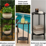 2-Tier Metal Round Side Table Black Accent Coffee Tables Small Space Corner Plant Stand Shelf for Indoor Outdoor Use - Photo 7