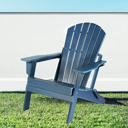 IDEALHOUSE Folding Adirondack Chair, Oversized HDPE Adirondack Chairs with Weather Resistant, Outdoor Fire Pit Chair for Patio, Porch, Deck, Garden, Navy Blue