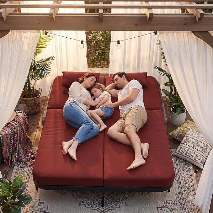 RADIATA 51.2" Outdoor Loveseat Sofa Bed, PE Wicker Patio Daybed with 2-Person Double Chaise Lounge - Photo 4