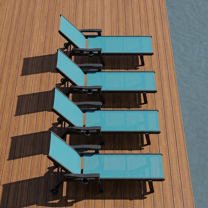 Patio Chaise Lounge Chair with Wheels & Cup Holder - Photo 8