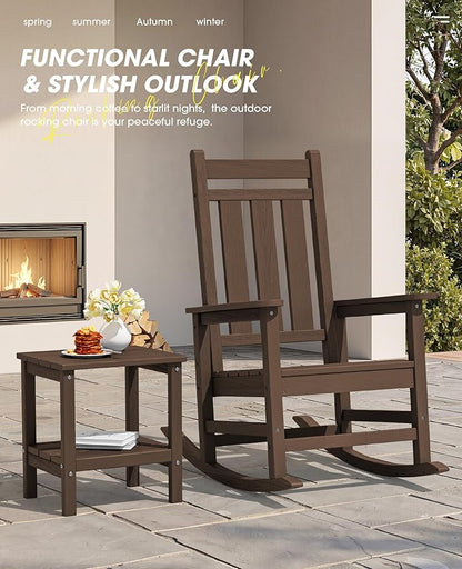 KINGYES Oversized Outdoor Rocking Chair, All-Weather Patio Rocking Chairs for Porch, HDPE Outdoor Patio Rockers with High Back & Wide Seat for Garden, Lawn, Coffee