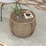 Outdoor Round PE Wicker Rattan Coffee Table, Natural Finish, 21.65 in x 21.65 in x 15.74 in, Coastal Style - Photo 6