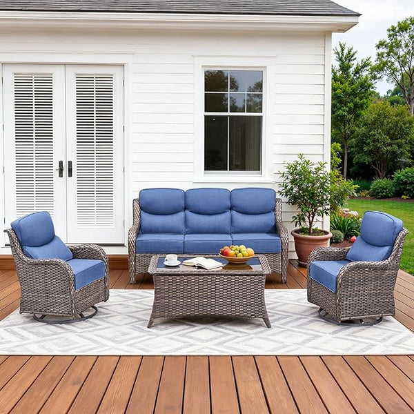 Luxury High Back Patio Furniture Set with 6-Inch Thick Cushions, 4-Pieces Outdoor Furniture with Swivel Chairs - Photo 1
