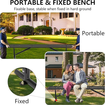 8 Ft Metal Park Benches for Outside, Outdoor Backless Bench with Thermoplastic Coating, Portable Frame, Commercial Expanded Metal Mesh Bench for Shopping Mall, Store, Park, Patio, Deck, Black