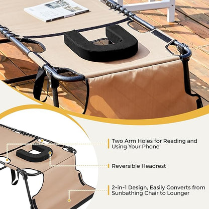 Yaheetech 26.4" Tanning Chair with Face Hole, Adjustable 5-Position Folding Chaise Lounge Chairs, Outdoor Lounge Chairs for Lawn, Beach, Patio, Beige