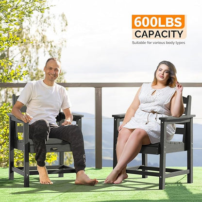 VINGLI Outdoor Dining Chairs, All-Weather Plastic Patio Chairs Durable Garden Seating for Yard, Outside, Poolside, Deck, Porch (Grey, 1 PCS)