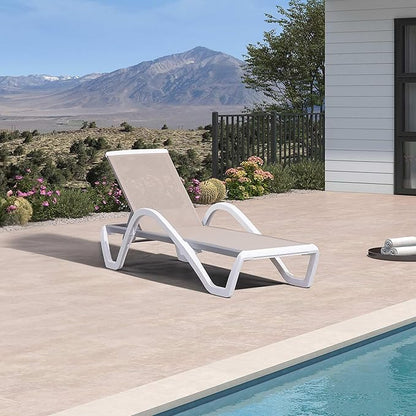 PURPLE LEAF Patio Chaise Lounge Chair with Armrests Outside Aluminum Plastic Stackable Tanning Chairs for Pool Sunbathing Beach Deck Outdoor Lounger, Khaki