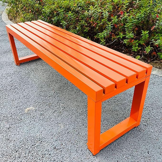 Orange Backless Outdoor Metal Bench - Weatherproof 2-Person Garden Seating, Sturdy Steel Frame for Yard, Porch & Entryway - 40in Patio Furniture