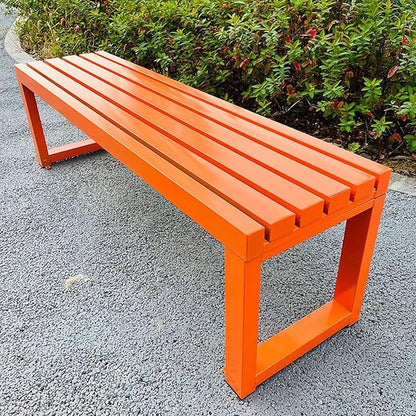Orange Backless Outdoor Metal Bench - Weatherproof 2-Person Garden Seating, Sturdy Steel Frame for Yard, Porch & Entryway - 40in Patio Furniture