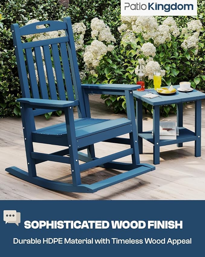 Classic Outdoor Rocking Chair Set of 4, HDPE Patio Rocking Chairs with Slat Back & Wide Armrests - Photo 5