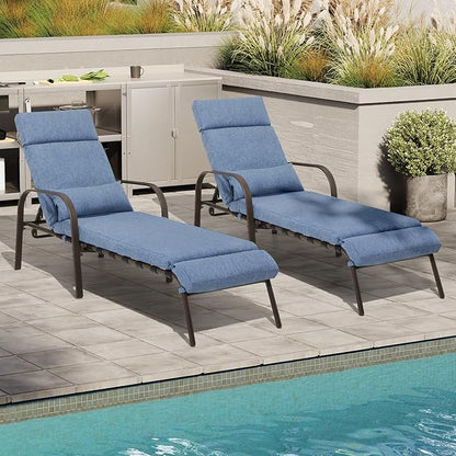 Crestlive Products Chaise Lounge Chair Outdoor Set of 2 with Cushion & Pillow, Adjustable 5 Position Pool Recliner, Outdoor Lounge Furniture All Weather for Patio, Beach, Yard, Pool (2PCS Dark Blue)