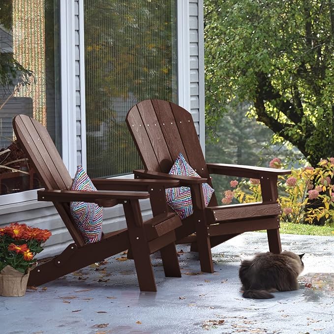 YEFU Adirondack Chair Set of 2, Folding Oversized Plastic Adirondack Chair with Cup Holder - Photo 2