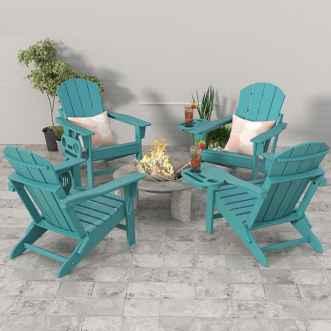 FOOWIN Folding Adirondack Chair, HDPE Adirondack Chairs with Cup Holder - Photo 2