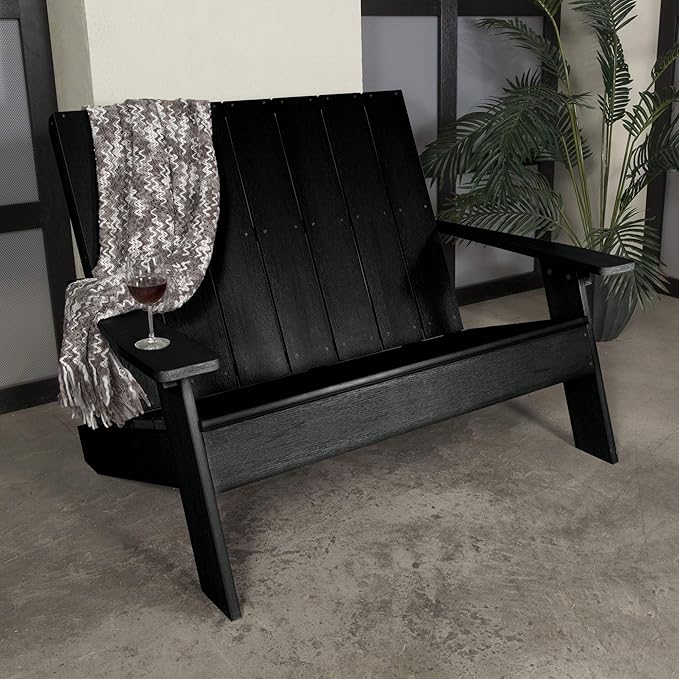 highwood Italica Modern Outdoor Adirondack Loveseat, Black