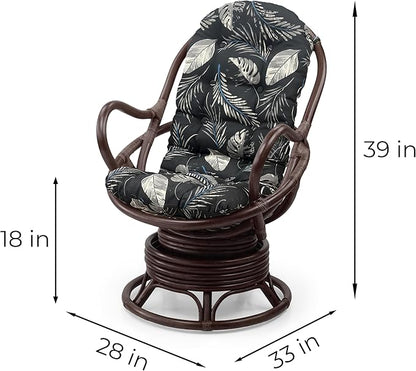 Wickerix Java Lounge Swivel Rocking Chair with Red Cushion Natural Rattan Wicker Handmade, Dark Brown Color