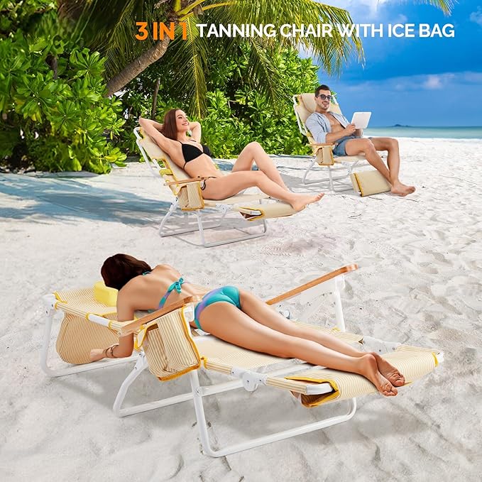 Bonnlo Deluxe 3-in-1 Beach Chair, Tanning Chair with Face Hole, Sunbathing Lounge Chair Outdoor, Adjustable Footrest - Photo 2