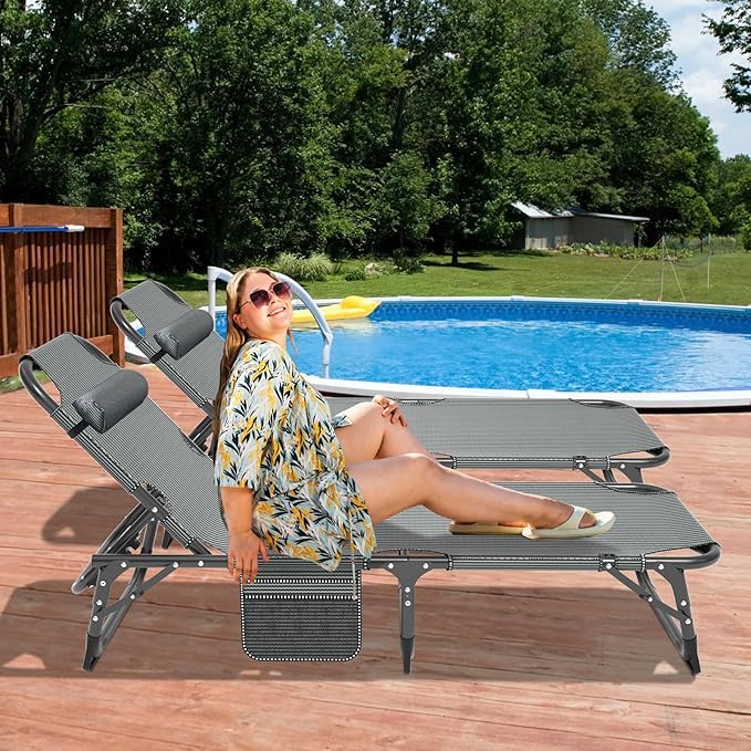 DoCred Heavy Duty Chaise Lounge Chair, Adjustable 5-Position Folding Chaise Lounge Chairs for Outside - Photo 9